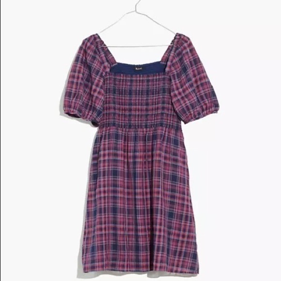 Madewell Lucie Puff-Sleeve Smocked Mini Dress in Rockfern Plaid XXS - Picture 2 of 11